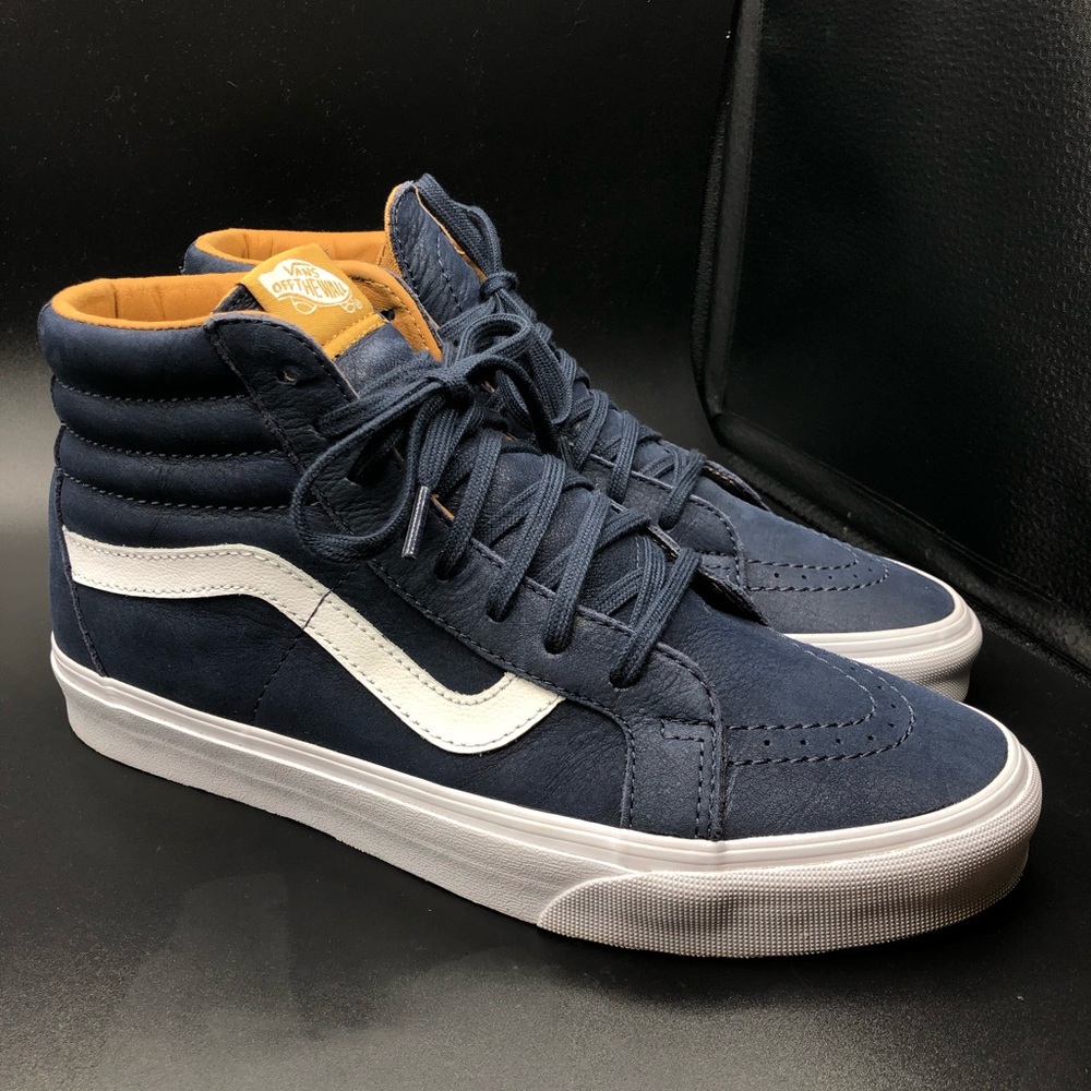Vans Sk8-Hi Navy Leather Shoes Size 8.5